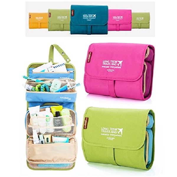 PackNBUY Folding Hanging Cosmetics Travel Organizer for make up kits toiletry pouch bags
