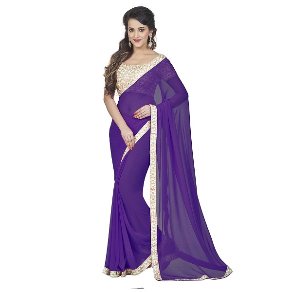 Oomph Georgette Plain Saree With Embroidered Blouse