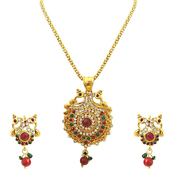 Surat Diamonds Bejewelled Peacock Pendant Necklace And Earring Set for Women