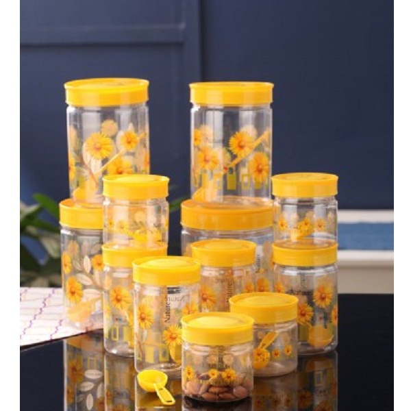 SAAJ The Flora Yellow Plastic Spice Container Pack of 12