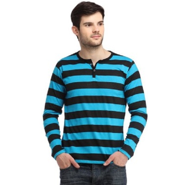 Bigidea Striped Mens Henley Blue Black T Shirt