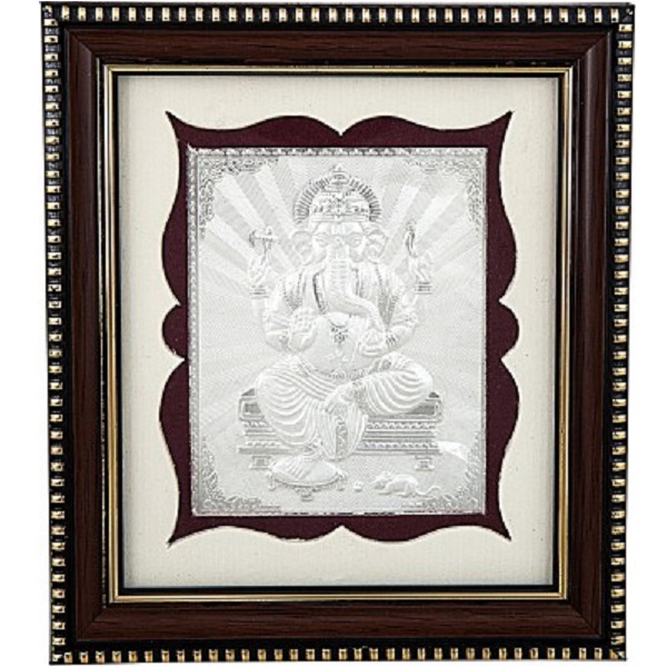 Siri Creations 999 Pure Silver Photo Frame Size 1 God Ganapathi Wooden Frame Showpiece