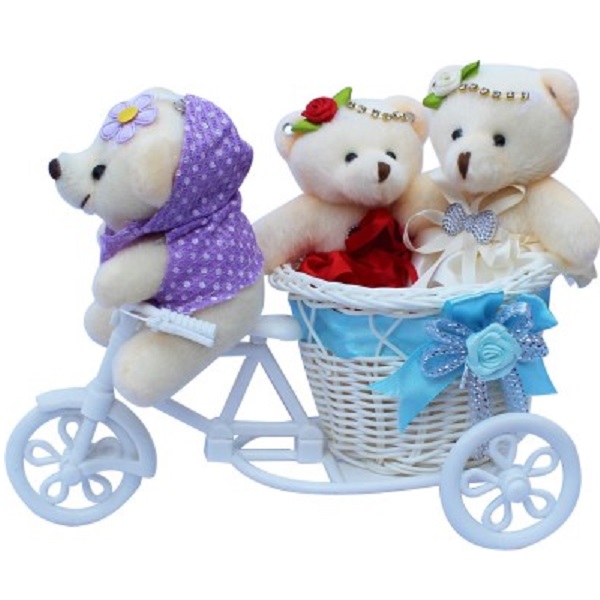 CTW 3 Small Teddybear With Beautiful Cycle Gift Set
