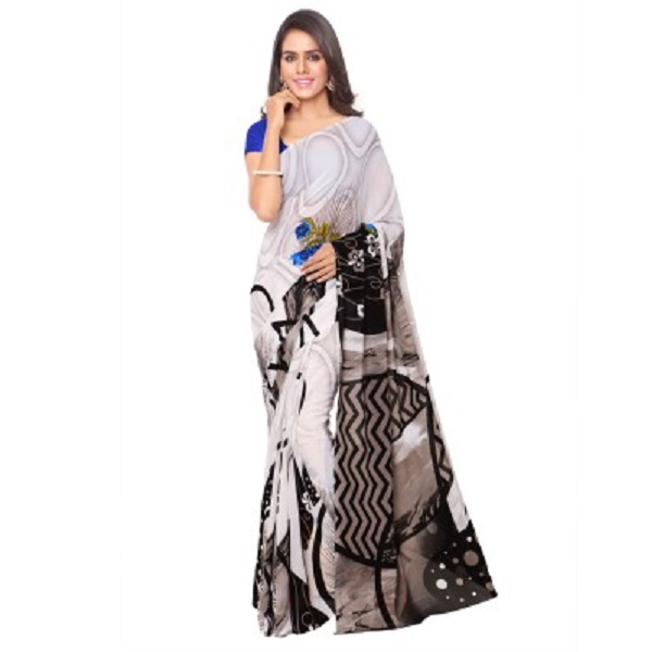 Goodfeel Geometric Print Bollywood Chiffon Sari