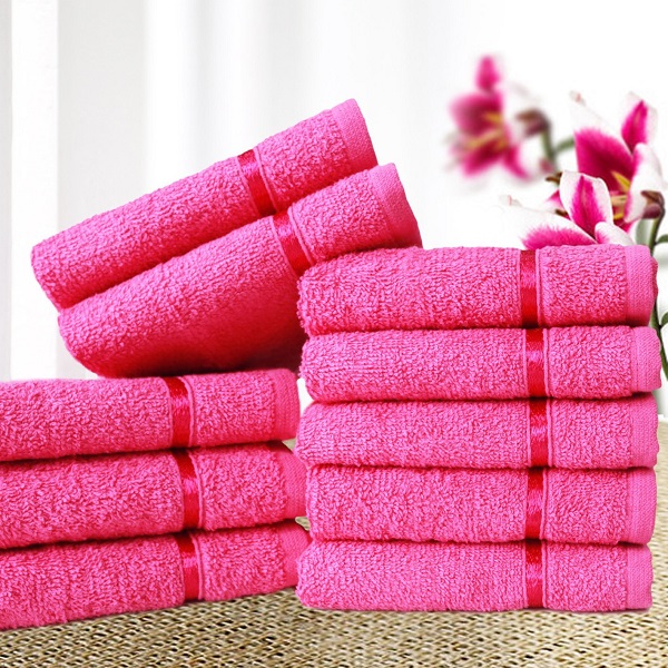 Story Home Pack Of 10 Sensational Cotton Thick Small Towel Soft Face Towels Pink With Stripe