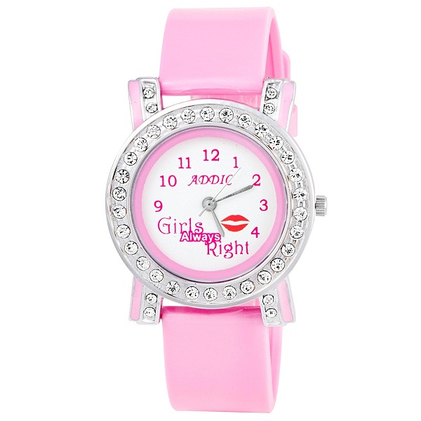 Addic Adorable Girls Favourite Crystal Studded With Hot Lips Watch