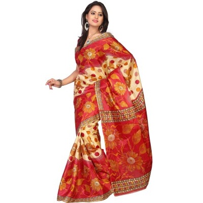 Shatabdi Floral Print Ikkat Handloom Art Silk Sari