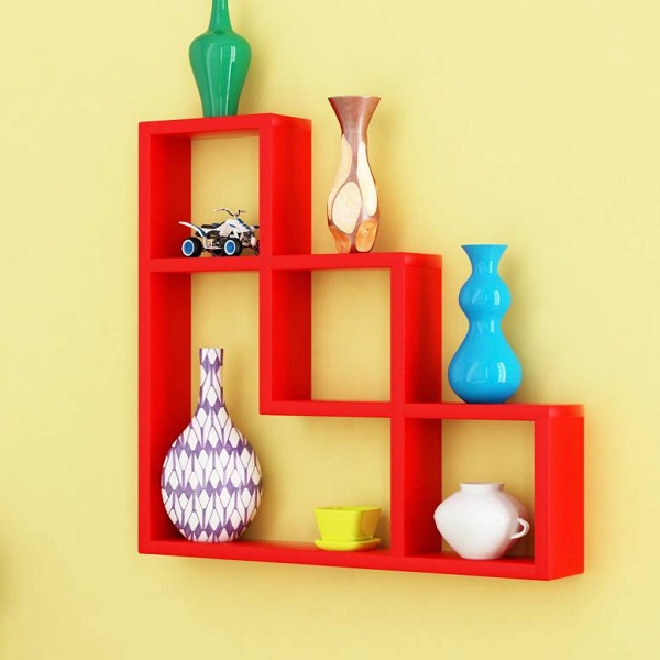 Home Sparkle L Shaped Wooden Wall Shelf
