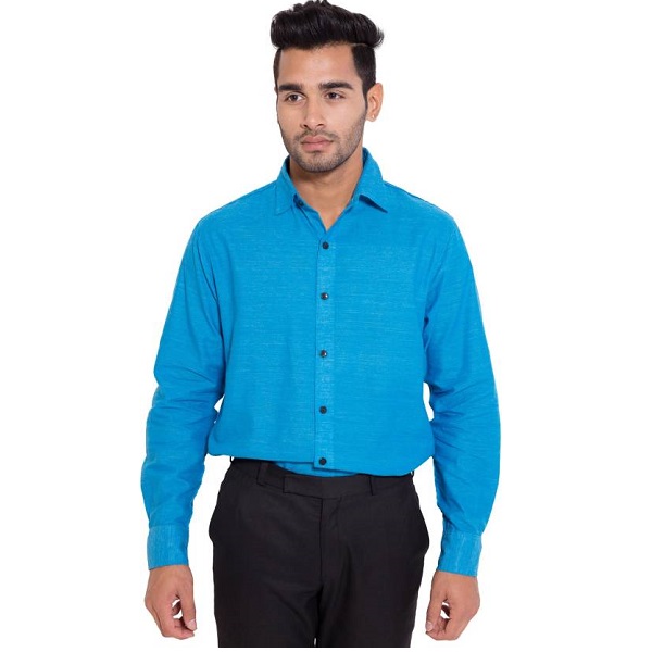 Deeksha Mens Solid Formal Blue Shirt