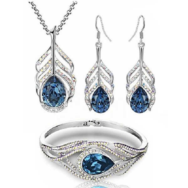 Youbella Blue Crystal Combo Of Pendant Set With Earrings