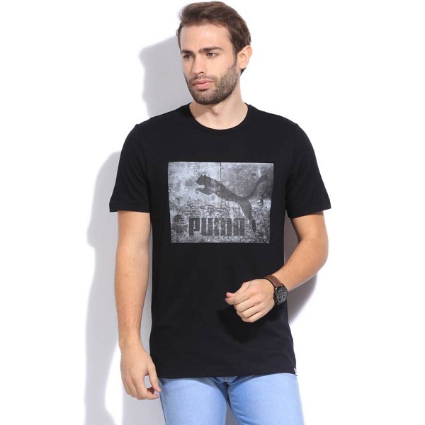 Puma Printed Mens Round Neck Black T Shirt