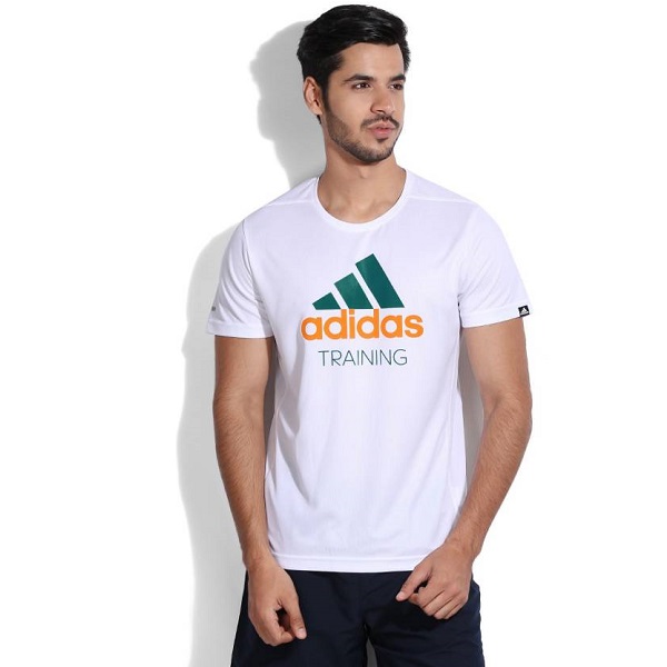 Adidas Printed Mens Round Neck White T shirt