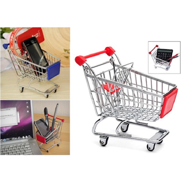 GeekGoodies Mini Shopping Cart Desk Organizer Pen Mobile Holder