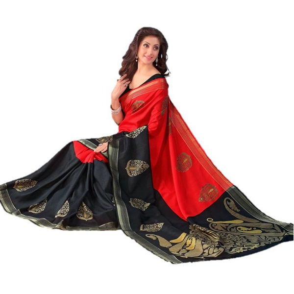 DESIGN WILLA Printed Fashion Silk Cotton Blend Sari