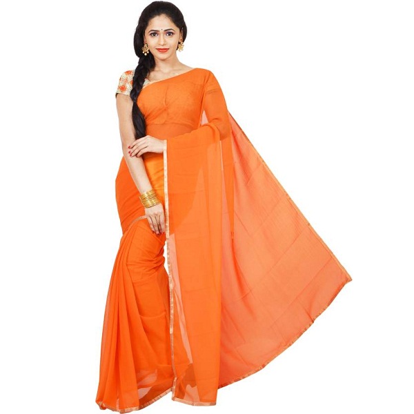 Urban Vastra Solid Fashion Chiffon Sari
