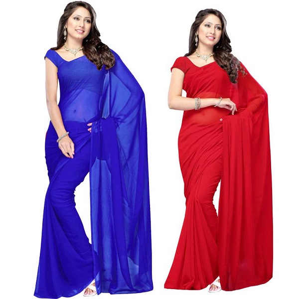 Parisha Solid Daily Wear Georgette Sari Pack of 2