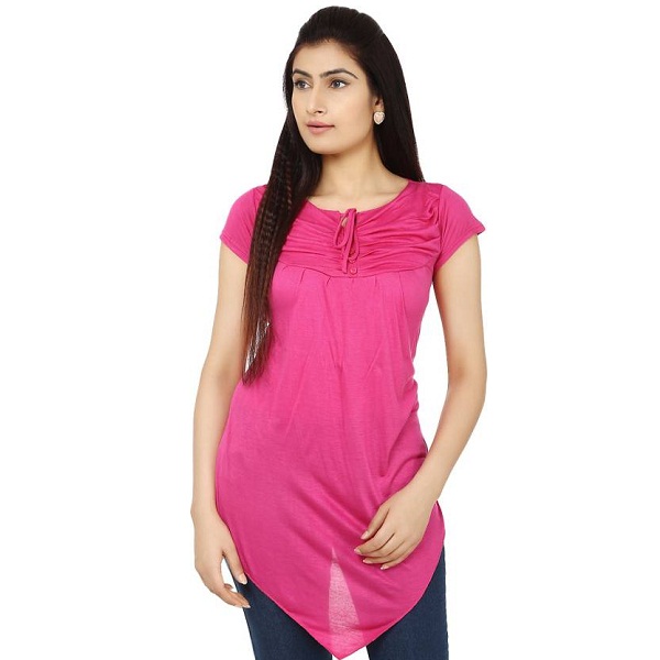 TeeMoods Casual Short Sleeve Solid Womens Pink Top