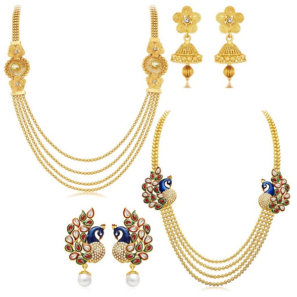 Sukkhi Pretty 4 String Gold Plated Set of 2 Necklace Set Combo