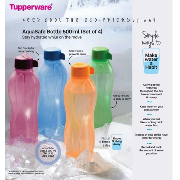 Tupperware Aquasafe Bottles 500Ml Set Of 4