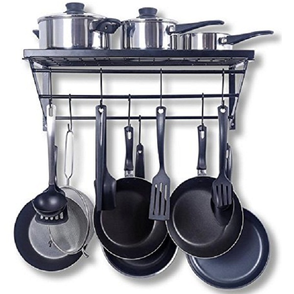 Kitchen Wall Pot Pan Rack With 10 Hooks