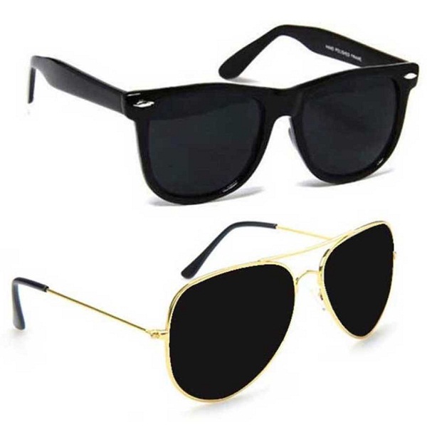 Meia Combo of Black Wayfarer and Black Aviator Sunglasses