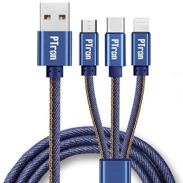 PTron 3 In 1 Indigo Jeans USB Type C Cable