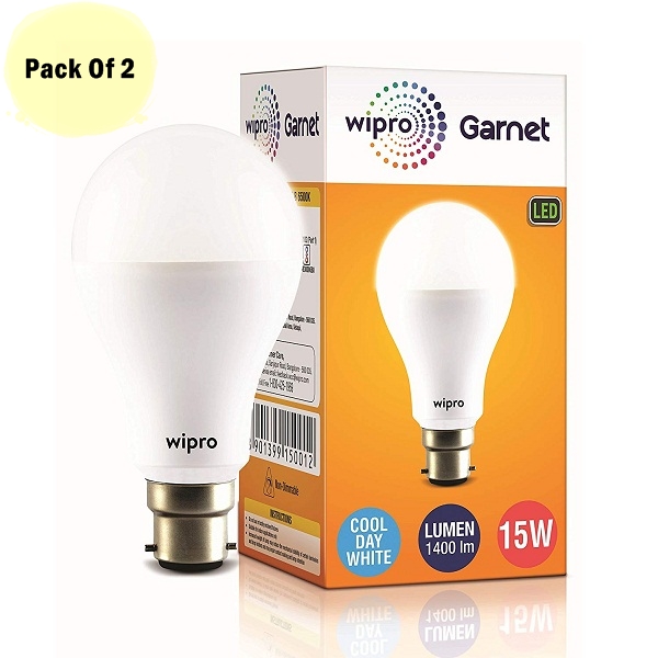 Wipro Garnet Base B22 15Watt LED Bulb Pack Of 2