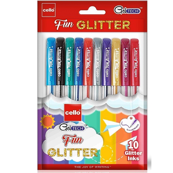 Cello Pack of 10 Geltech Fun Glitter Gel Pen