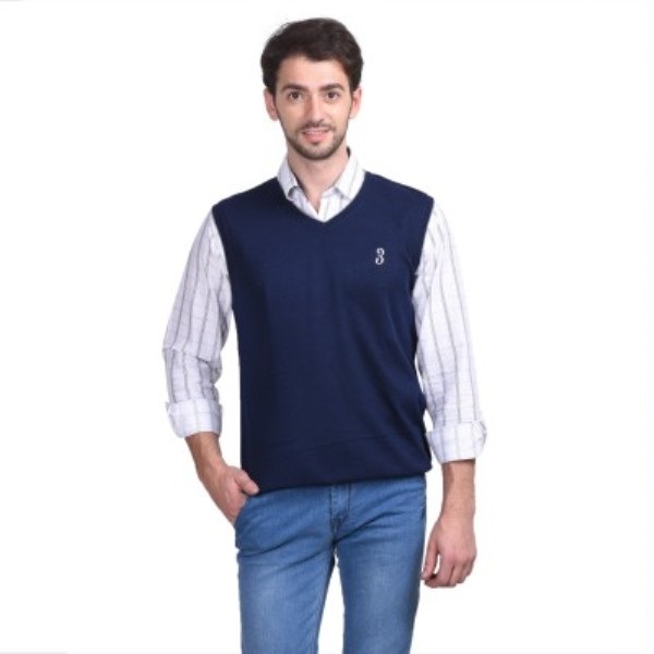Solid V-neck Casual Mens Sweater